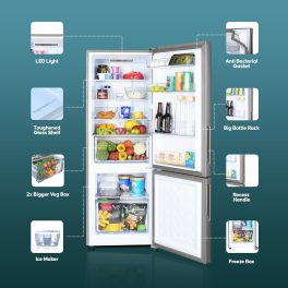 Haier 237 L, 2 Star, 8 In 1 Convertible, Frost Free Double Door Bottom Mount Refrigerator, Twin Energy Saving Mode, Moon Silver, HRB-2872IBMS-P