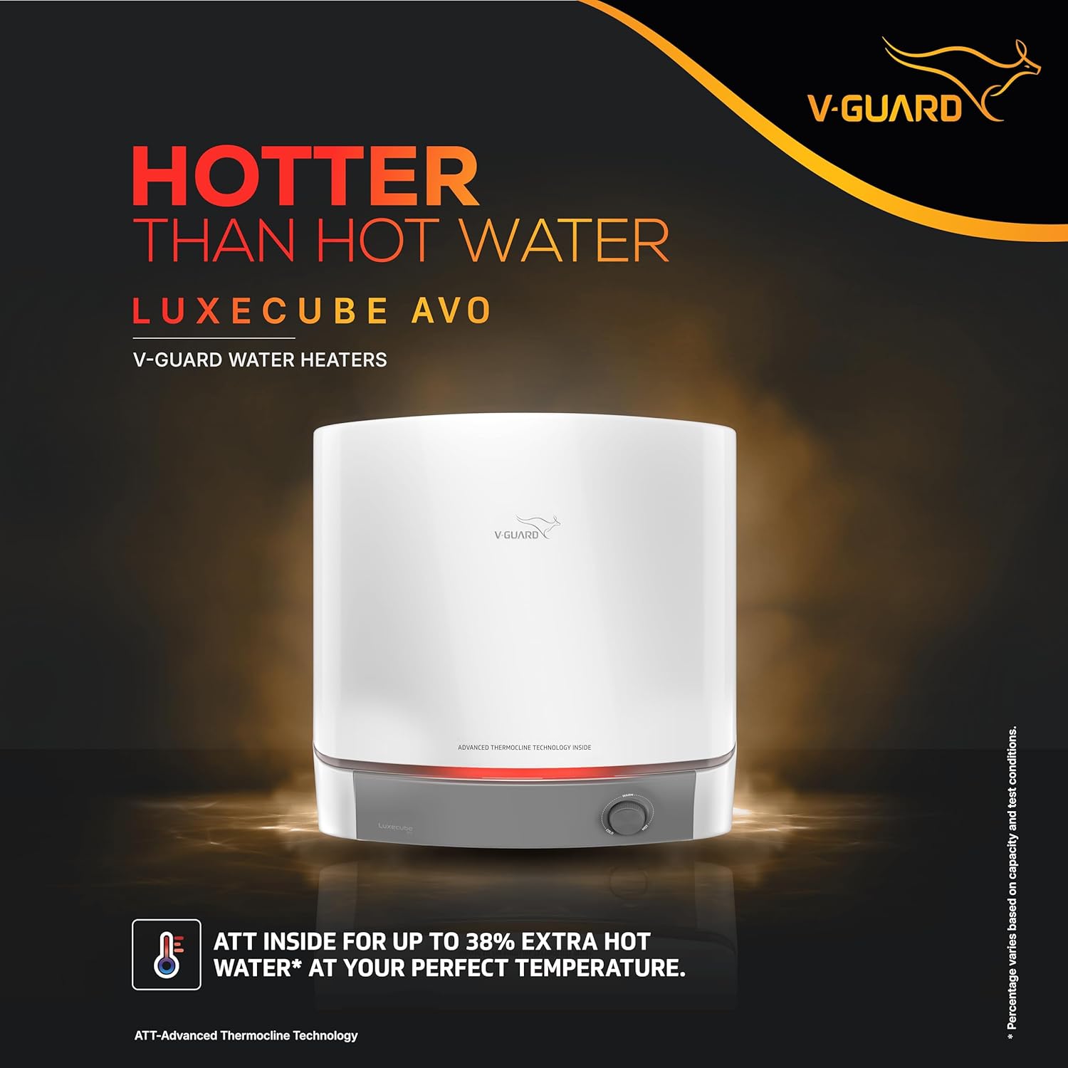 V-Guard 10Litre 5 Star Avo Storage Geyser, Up to 38% More Hot Water with Advanced Thermocline Technology, Luxe Glow Illumination, White, Luxecube V-Guard 10Litre 5 Star Avo Storage Geyser, Up to 38% More Hot Water with Advanced Thermocline Technology, Luxe Glow Illumination, White, Luxecube