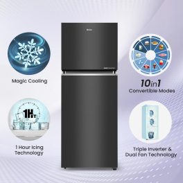 Haier 328 L, 3 Star, 10-in-1 Convertible, Frost Free Double Door Refrigerator, Triple Inverter & Dual Fan Motor Technology, Graphite Black, HRF-3782BLGK-P