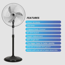 V-Guard Pedestal Fan (450MM),1350RPM, Black, Fanza MPF Delight Neo Steel