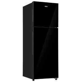 Haier 240L 2 Star Frost Free Top Mount Double Door Refrigerator, Cool Pad, 200% Faster Ice Making in 49 Minute, Black Glass, HRF-2902EKG-P