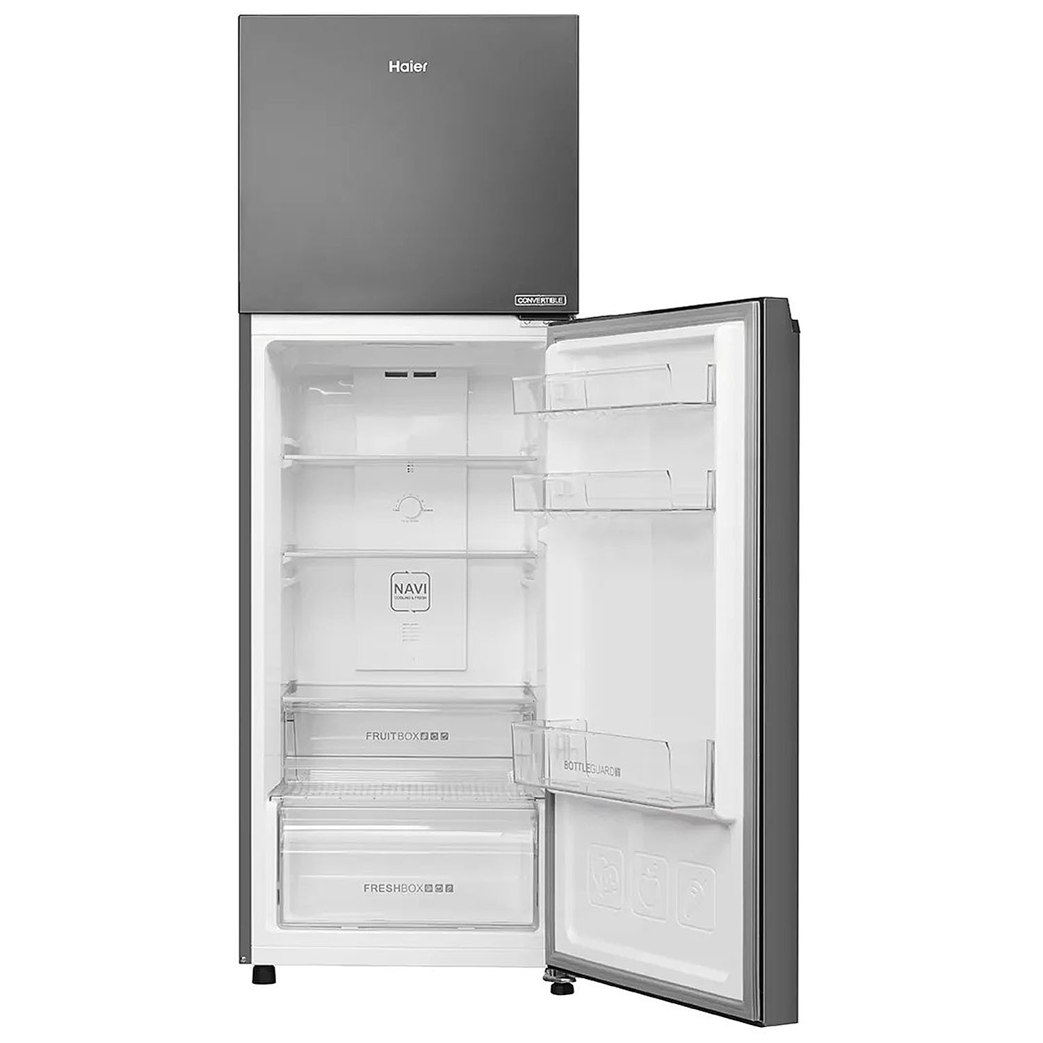 Haier 240L 2 Star Frost Free Top Mount Double Door Refrigerator, 5 In 1 Convertible Modes, Twin Inverter, 200% Faster Ice Making in 49 Minutes, GE Black, HRF-2902IBGB-P Haier 240L 2 Star Frost Free Top Mount Double Door Refrigerator, 5 In 1 Convertible Modes, Twin Inverter, 200% Faster Ice Making in 49 Minutes, GE Black, HRF-2902IBGB-P