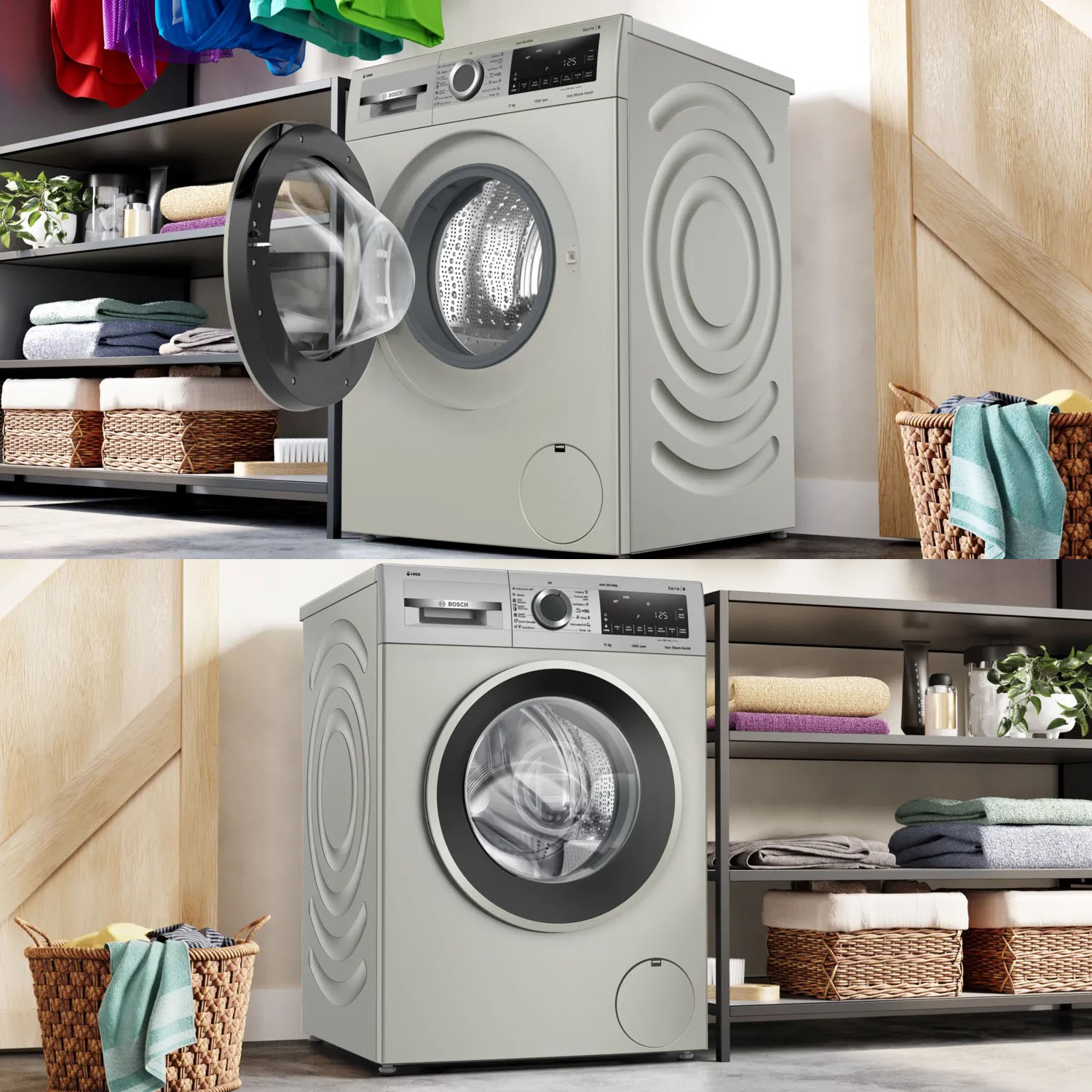 Bosch Series 8, 1400RPM 11 KG Fully Automatic Front Load washing machine, AntiStain Technology & Reload Function, Silver inox, WGA264AXIN Bosch Series 8, 1400RPM 11 KG Fully Automatic Front Load washing machine, AntiStain Technology & Reload Function, Silver inox, WGA264AXIN