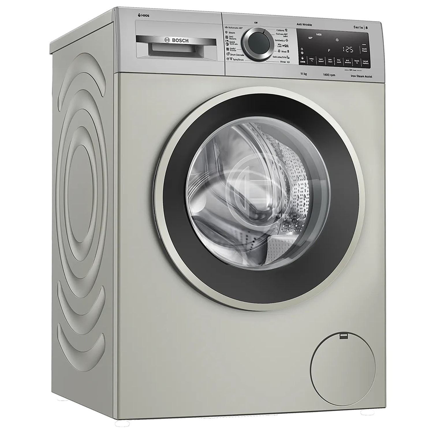 Bosch Series 8, 1400RPM 11 KG Fully Automatic Front Load washing machine, AntiStain Technology & Reload Function, Silver inox, WGA264AXIN Bosch Series 8, 1400RPM 11 KG Fully Automatic Front Load washing machine, AntiStain Technology & Reload Function, Silver inox, WGA264AXIN