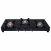Elica Vetro Glass Top 3 Burner Gas Stove with 1 Jumbo Burner, Manual Ignition, Premium Black finish, 377 CT VETRO BLK