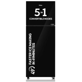 Haier 268L, 2 Star Frost Free Top Mount Double Door Refrigerator, Premium Glass Door Finish, 5 In 1 Convertible Modes, 200% Faster Ice Making in 49 Minutes, Black Glass, HRF-3182PKG-P