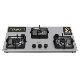 Sunflame 3 Burner Ultra-Slim Countertop Hob 80 cm Wide, Italian SABAF Valve, 5-Year Glasstop, Burners & Valve Coverage by Sunflame, Forged Brass Burners, Sturdy Pan Support with Flame Guar, Grey, SHA 380 AGS