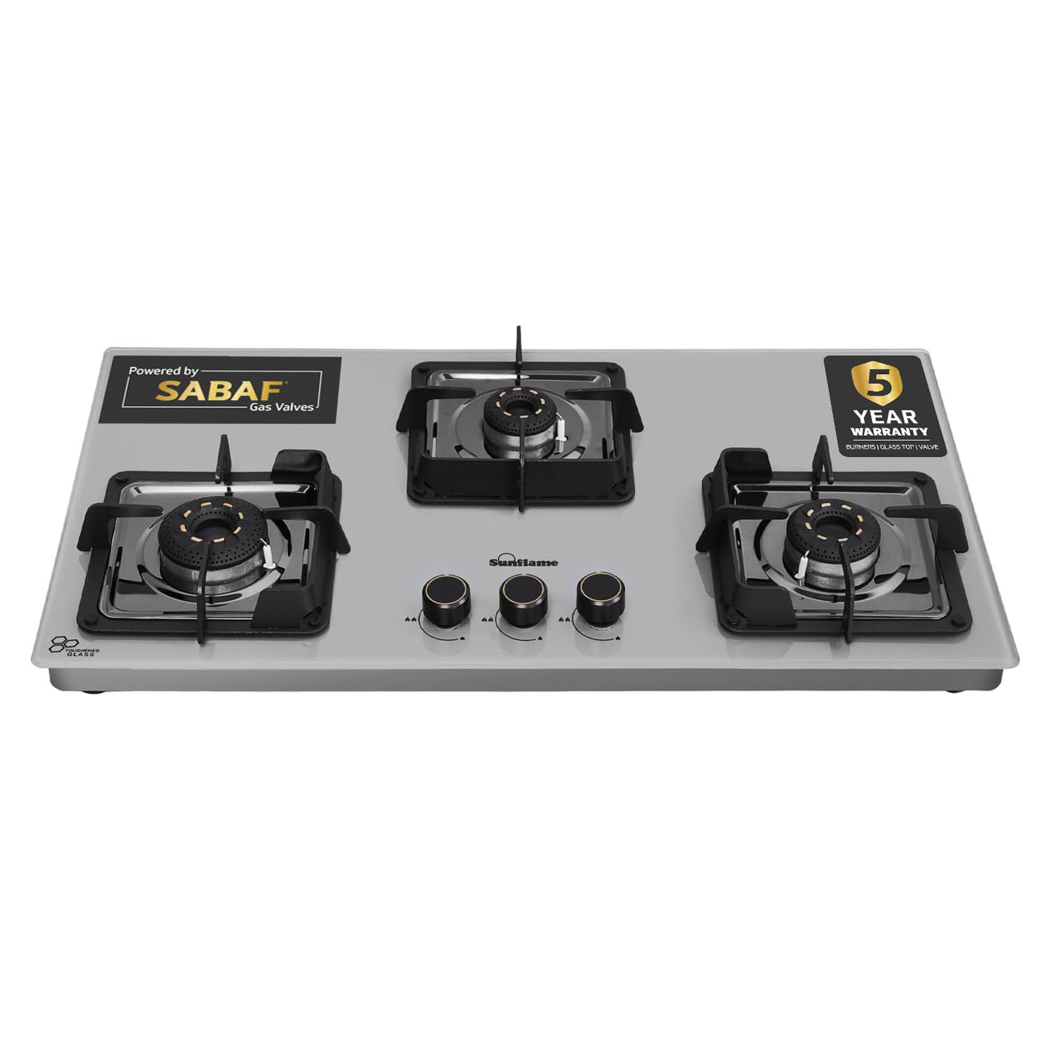 Sunflame 3 Burner Ultra-Slim Countertop Hob 80 cm Wide, Italian SABAF Valve, 5-Year Glasstop, Burners & Valve Coverage by Sunflame, Forged Brass Burners, Sturdy Pan Support with Flame Guar, Grey, SHA 380 AGS Sunflame 3 Burner Ultra-Slim Countertop Hob 80 cm Wide, Italian SABAF Valve, 5-Year Glasstop, Burners & Valve Coverage by Sunflame, Forged Brass Burners, Sturdy Pan Support with Flame Guar, Grey, SHA 380 AGS