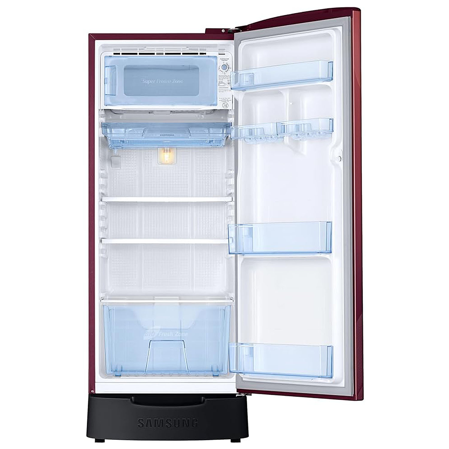 Samsung 183 L, 3 Star, Digital Inverter, Direct-Cool Single Door Refrigerator With Base Stand Drawer, Wild Lily Red, RR20F1823WR/HL Samsung 183 L, 3 Star, Digital Inverter, Direct-Cool Single Door Refrigerator With Base Stand Drawer, Wild Lily Red, RR20F1823WR/HL