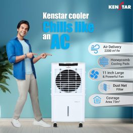 Kenstar 45 L Room/Personal Air Cooler For Home, Honeycomb Pad, High Speed Fan, 40 Ft Powerful Air Throw, Inverter compatible, Portable Cooler-Room, 1-Yr Product Warranty, White, TallDe HC