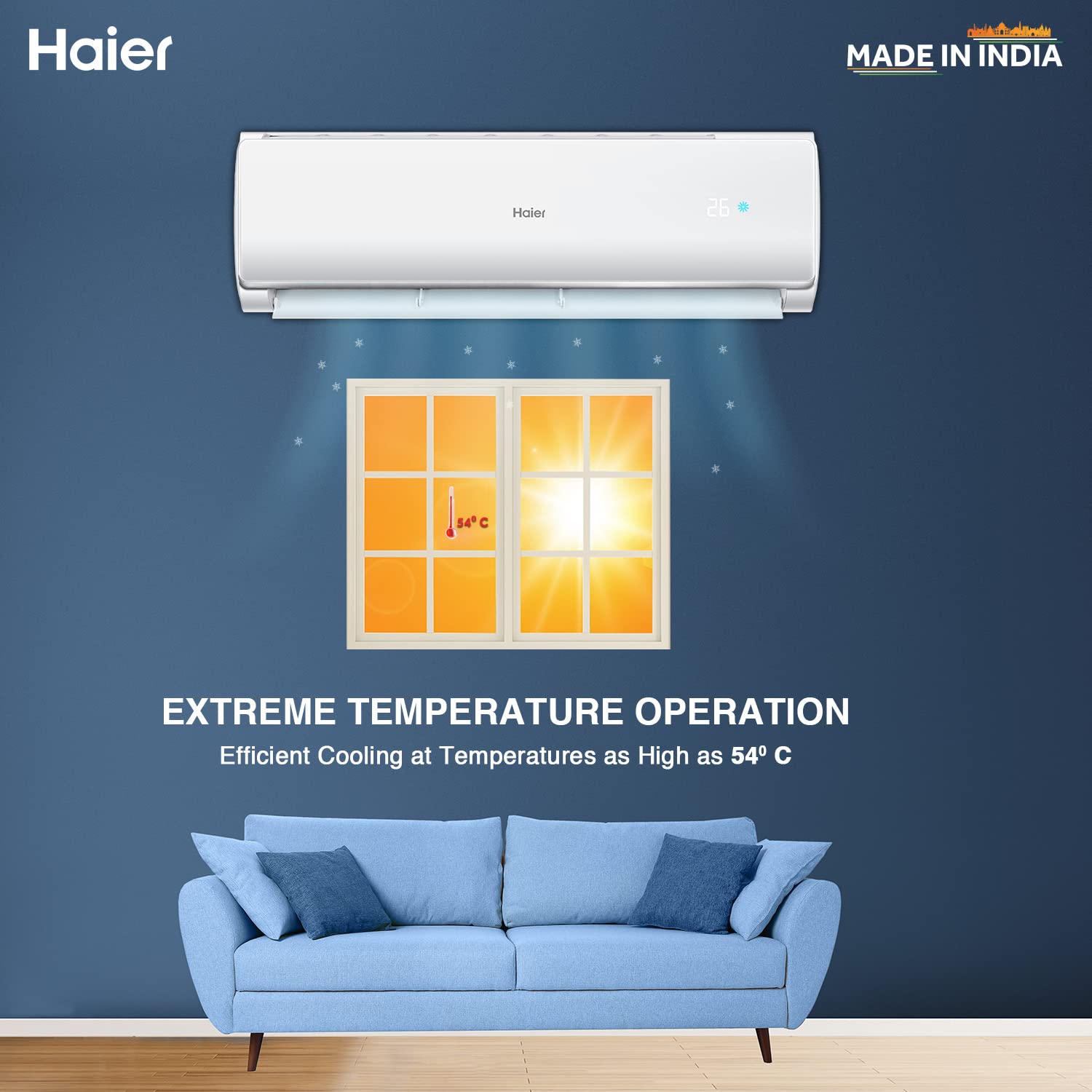 Haier 1.5 Ton 2 Star Fixed Speed Split AC, Copper Condenser Coil, Antibacterial Filter, White, HS50T-TBS2BE-FS Haier 1.5 Ton 2 Star Fixed Speed Split AC, Copper Condenser Coil, Antibacterial Filter, White, HS50T-TBS2BE-FS