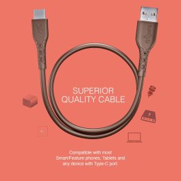 FINGERS Usb Type C Mobile Cable With Fast Charging (Up To 3.0 A) And Data Transfer, Caramel Brown, FMC-Type-C-01