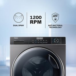 Haier 8 Kg 5 Star Inverter Direct Motion Motor Fully Automatic Front Load Washing Machine, 525 Super Drum, Puri Steam, Dark Jade Silver, HW80-IM12929CS8U1