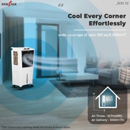 Kenstar 170 Watts, 51L Personal Desert Air Water Cooler for Home - Inverter Compatible, Honeycomb Cooling Pads, Collapsible Louvers, White, JETT