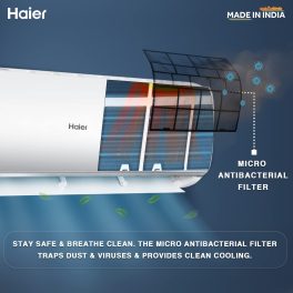 Haier 1.5 Ton 2 Star Fixed Speed Split AC, Copper Condenser Coil, Antibacterial Filter, White, HS50T-TBS2BE-FS