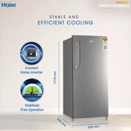 Haier 190L 5 Star Direct Cool Single Door Refrigerator, 3 Toughened Glass Shelves, Fast Ice Making in Just 60 minutes, Large Veg Box, Easy Clean Back, Brush Steel, HRD-2105CBS-P