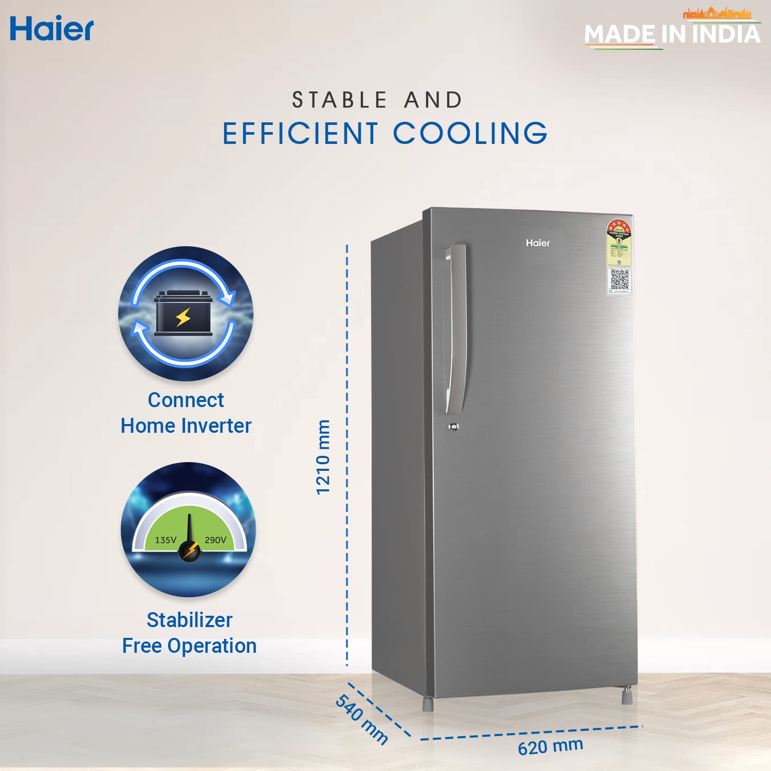 Haier 190L 5 Star Direct Cool Single Door Refrigerator, 3 Toughened Glass Shelves, Fast Ice Making in Just 60 minutes, Large Veg Box, Easy Clean Back, Brush Steel, HRD-2105CBS-P Haier 190L 5 Star Direct Cool Single Door Refrigerator, 3 Toughened Glass Shelves, Fast Ice Making in Just 60 minutes, Large Veg Box, Easy Clean Back, Brush Steel, HRD-2105CBS-P