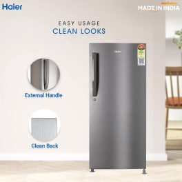 Haier 190L 5 Star Direct Cool Single Door Refrigerator, 3 Toughened Glass Shelves, Fast Ice Making in Just 60 minutes, Large Veg Box, Easy Clean Back, Brush Steel, HRD-2105CBS-P