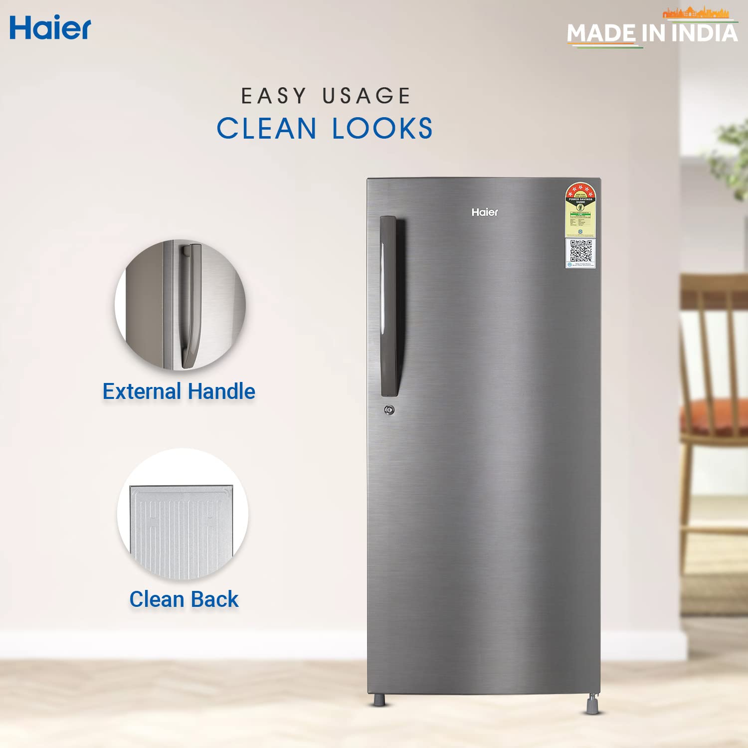 Haier 190L 5 Star Direct Cool Single Door Refrigerator, 3 Toughened Glass Shelves, Fast Ice Making in Just 60 minutes, Large Veg Box, Easy Clean Back, Brush Steel, HRD-2105CBS-P Haier 190L 5 Star Direct Cool Single Door Refrigerator, 3 Toughened Glass Shelves, Fast Ice Making in Just 60 minutes, Large Veg Box, Easy Clean Back, Brush Steel, HRD-2105CBS-P