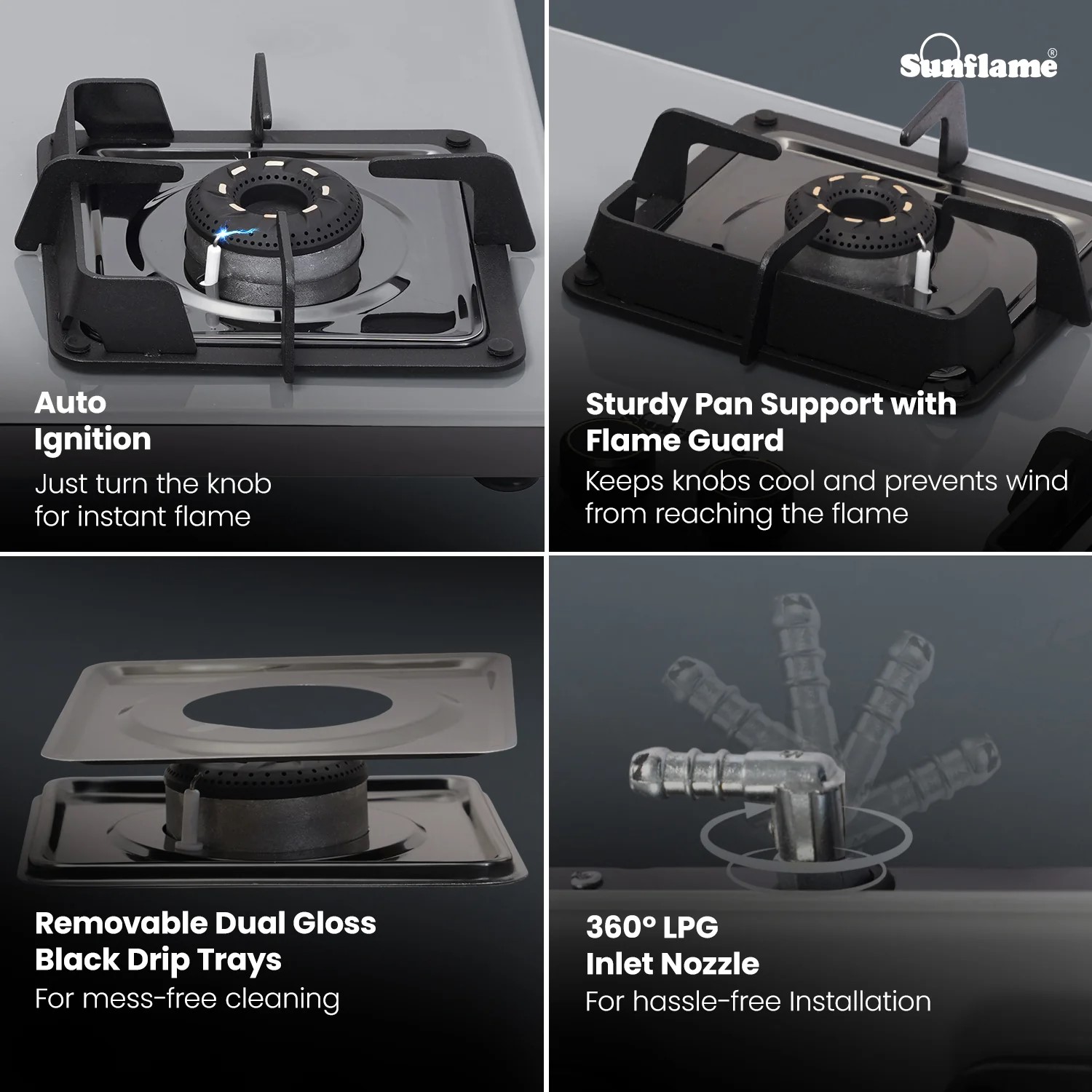 Sunflame 3 Burner Ultra-Slim Countertop Hob 80 cm Wide, Italian SABAF Valve, 5-Year Glasstop, Burners & Valve Coverage by Sunflame, Forged Brass Burners, Sturdy Pan Support with Flame Guar, Grey, SHA 380 AGS Sunflame 3 Burner Ultra-Slim Countertop Hob 80 cm Wide, Italian SABAF Valve, 5-Year Glasstop, Burners & Valve Coverage by Sunflame, Forged Brass Burners, Sturdy Pan Support with Flame Guar, Grey, SHA 380 AGS