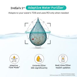 Atomberg 8L Adaptive Water Purifier, RO+UF+UV+Alkaliser, Zero Cost for 2Yrs, 4 Modes, TDS-Based Filtration, Smart IoT, 7-Stage Purification, Retains Minerals, No AMC, Black, Intellon