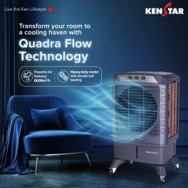 Kenstar 45L Personal Desert Air Cooler, Anti-Bacterial Honeycomb Pads, High-Speed, Invertor ready, 35Ft Air Throw, Grey, MAHA KOOL HC