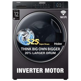 Haier 8 Kg 5 Star Inverter Direct Motion Motor Fully Automatic Front Load Washing Machine, 525 Super Drum, Puri Steam, Dark Jade Silver, HW80-IM12929CS8U1