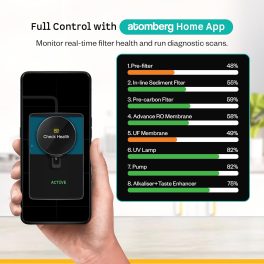 Atomberg 8L Adaptive Water Purifier, RO+UF+UV+Alkaliser, Zero Cost for 2Yrs, 4 Modes, TDS-Based Filtration, Smart IoT, 7-Stage Purification, Retains Minerals, No AMC, Black, Intellon