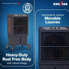 Kenstar 120L Desert Air Cooler With Front Locking Commercial Grade Wheels for Home, Anti-Bacterial Honeycomb Pads, High-Speed, Invertor ready, 50Ft Air Throw, 1-Yr Product Warranty, Grey, MAHA KOOL HC