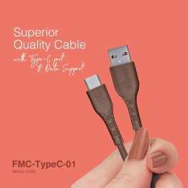FINGERS Usb Type C Mobile Cable With Fast Charging (Up To 3.0 A) And Data Transfer, Caramel Brown, FMC-Type-C-01