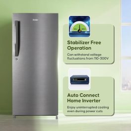 Haier 190L 5 Star Direct Cool Single Door Refrigerator, 3 Toughened Glass Shelves, Fast Ice Making in Just 60 minutes, Large Veg Box, Easy Clean Back, Brush Steel, HRD-2105CBS-P