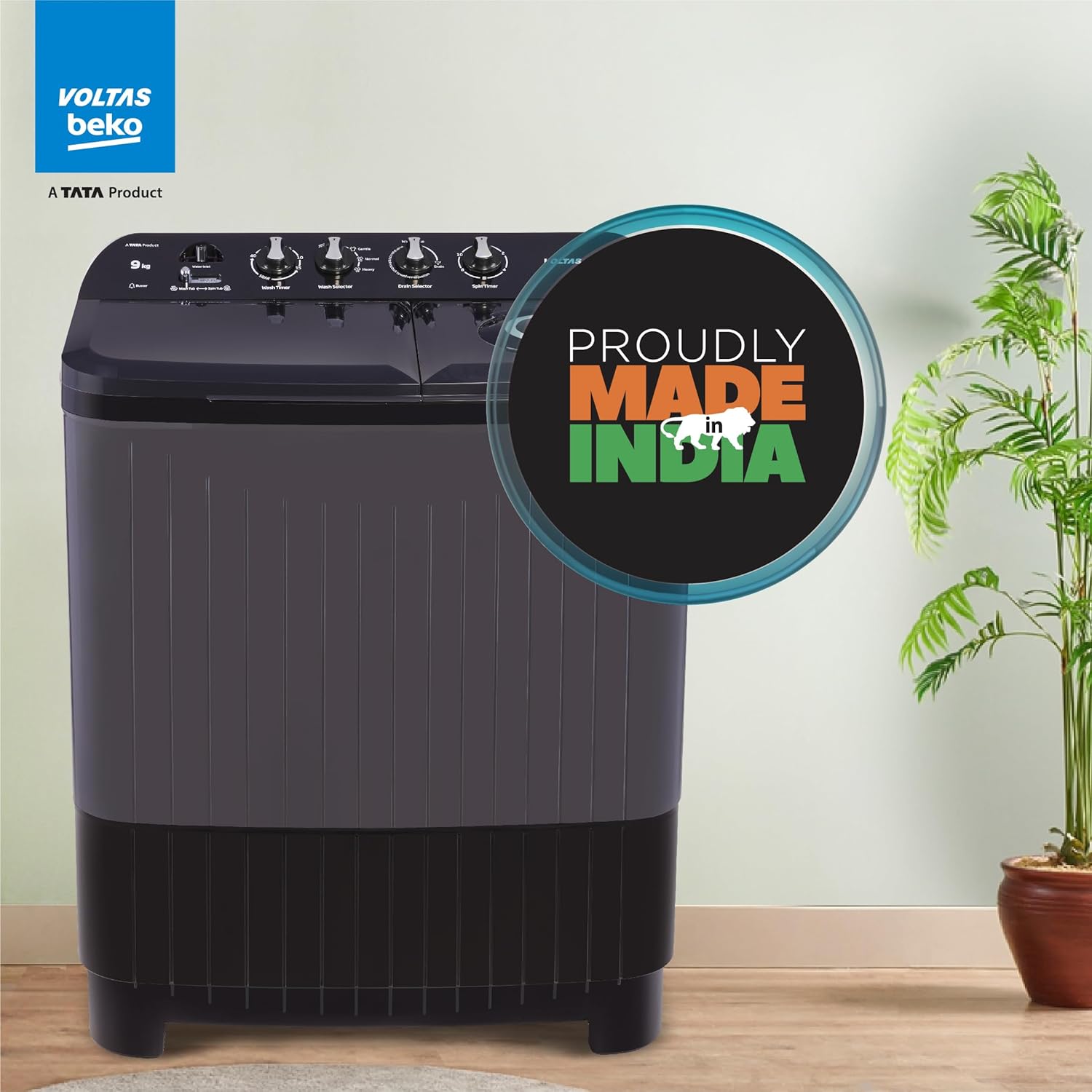 Voltas beko, A Tata Product 9 kg 5 Star Semi-Automatic Twin Tub Top Load Washing Machine, Special Pulsator wash Method, Black, WTT90UDX/BKGR4KGTD Voltas beko, A Tata Product 9 kg 5 Star Semi-Automatic Twin Tub Top Load Washing Machine, Special Pulsator wash Method, Black, WTT90UDX/BKGR4KGTD