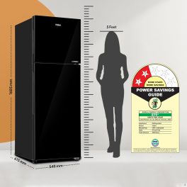 Haier 268L, 2 Star Frost Free Top Mount Double Door Refrigerator, Premium Glass Door Finish, 5 In 1 Convertible Modes, 200% Faster Ice Making in 49 Minutes, Black Glass, HRF-3182PKG-P