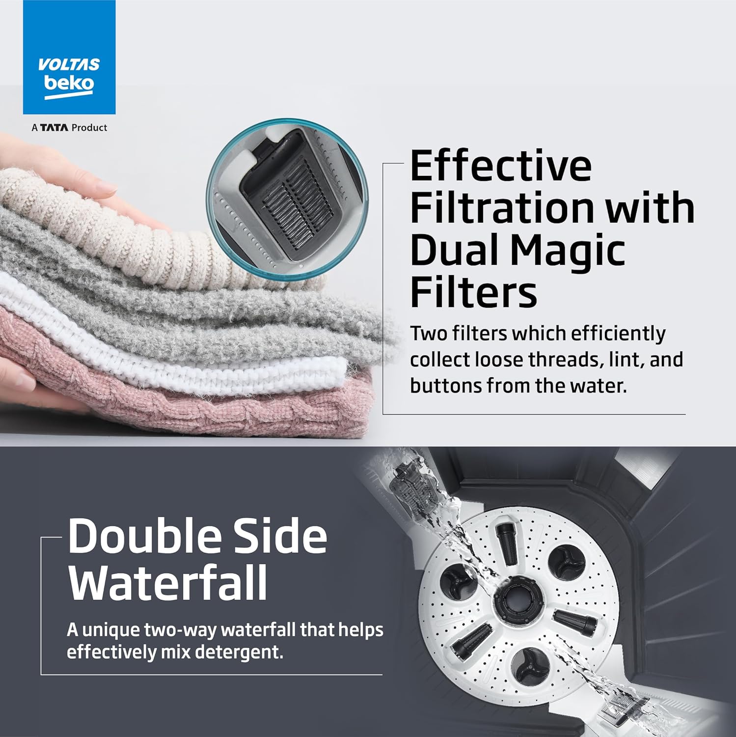 Voltas beko, A Tata Product 9 kg 5 Star Semi-Automatic Twin Tub Top Load Washing Machine, Special Pulsator wash Method, Black, WTT90UDX/BKGR4KGTD Voltas beko, A Tata Product 9 kg 5 Star Semi-Automatic Twin Tub Top Load Washing Machine, Special Pulsator wash Method, Black, WTT90UDX/BKGR4KGTD