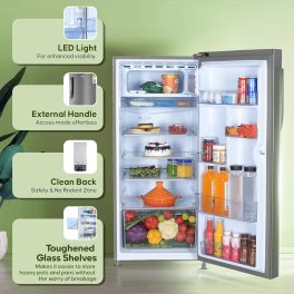 Haier 190L 5 Star Direct Cool Single Door Refrigerator, 3 Toughened Glass Shelves, Fast Ice Making in Just 60 minutes, Large Veg Box, Easy Clean Back, Brush Steel, HRD-2105CBS-P