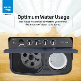 Voltas beko, A Tata Product 9 kg 5 Star Semi-Automatic Twin Tub Top Load Washing Machine, Special Pulsator wash Method, Black, WTT90UDX/BKGR4KGTD