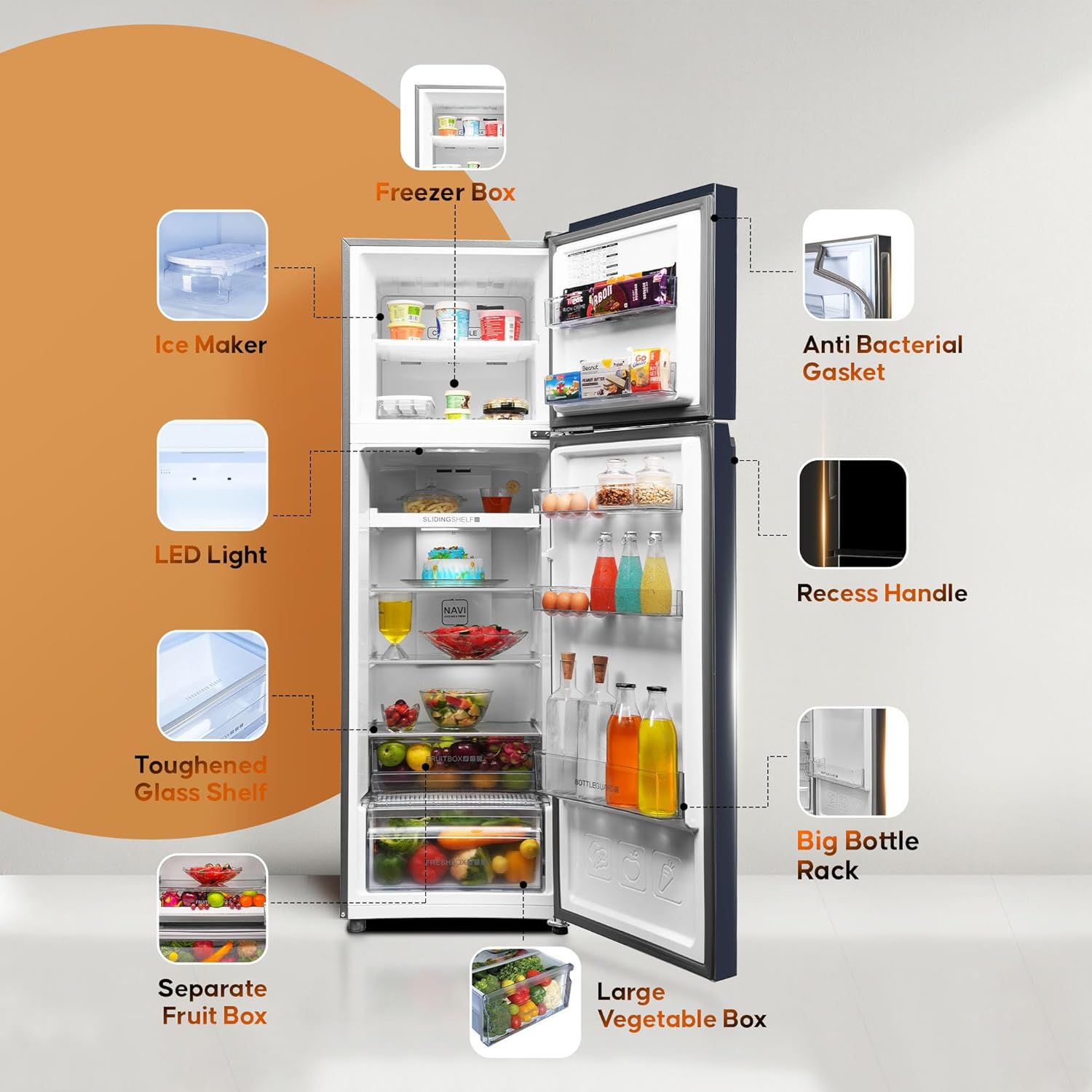 Haier 268L, 2 Star Frost Free Top Mount Double Door Refrigerator, Premium Glass Door Finish, 5 In 1 Convertible Modes, 200% Faster Ice Making in 49 Minutes, Black Glass, HRF-3182PKG-P Haier 268L, 2 Star Frost Free Top Mount Double Door Refrigerator, Premium Glass Door Finish, 5 In 1 Convertible Modes, 200% Faster Ice Making in 49 Minutes, Black Glass, HRF-3182PKG-P
