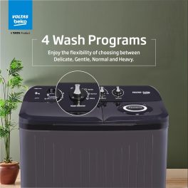 Voltas beko, A Tata Product 9 kg 5 Star Semi-Automatic Twin Tub Top Load Washing Machine, Special Pulsator wash Method, Black, WTT90UDX/BKGR4KGTD