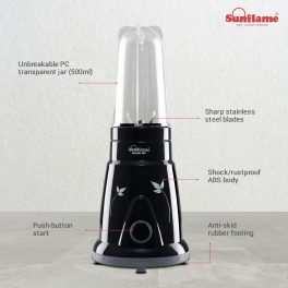 Sunflame 2 Jar Nutri SF Thunder, Blender-Mixer & Grinder 400 Watt Motor Power, High Quality Stainless Steel Bleades, Black, Healthy Mix
