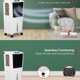 Kenstar 170 Watts, 51L Personal Desert Air Water Cooler for Home - Inverter Compatible, Honeycomb Cooling Pads, Collapsible Louvers, White, JETT
