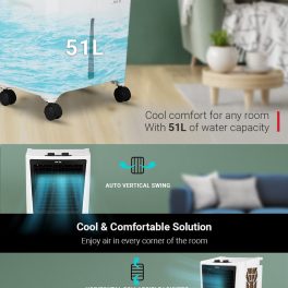 Kenstar 170 Watts, 51L Personal Desert Air Water Cooler for Home - Inverter Compatible, Honeycomb Cooling Pads, Collapsible Louvers, White, JETT
