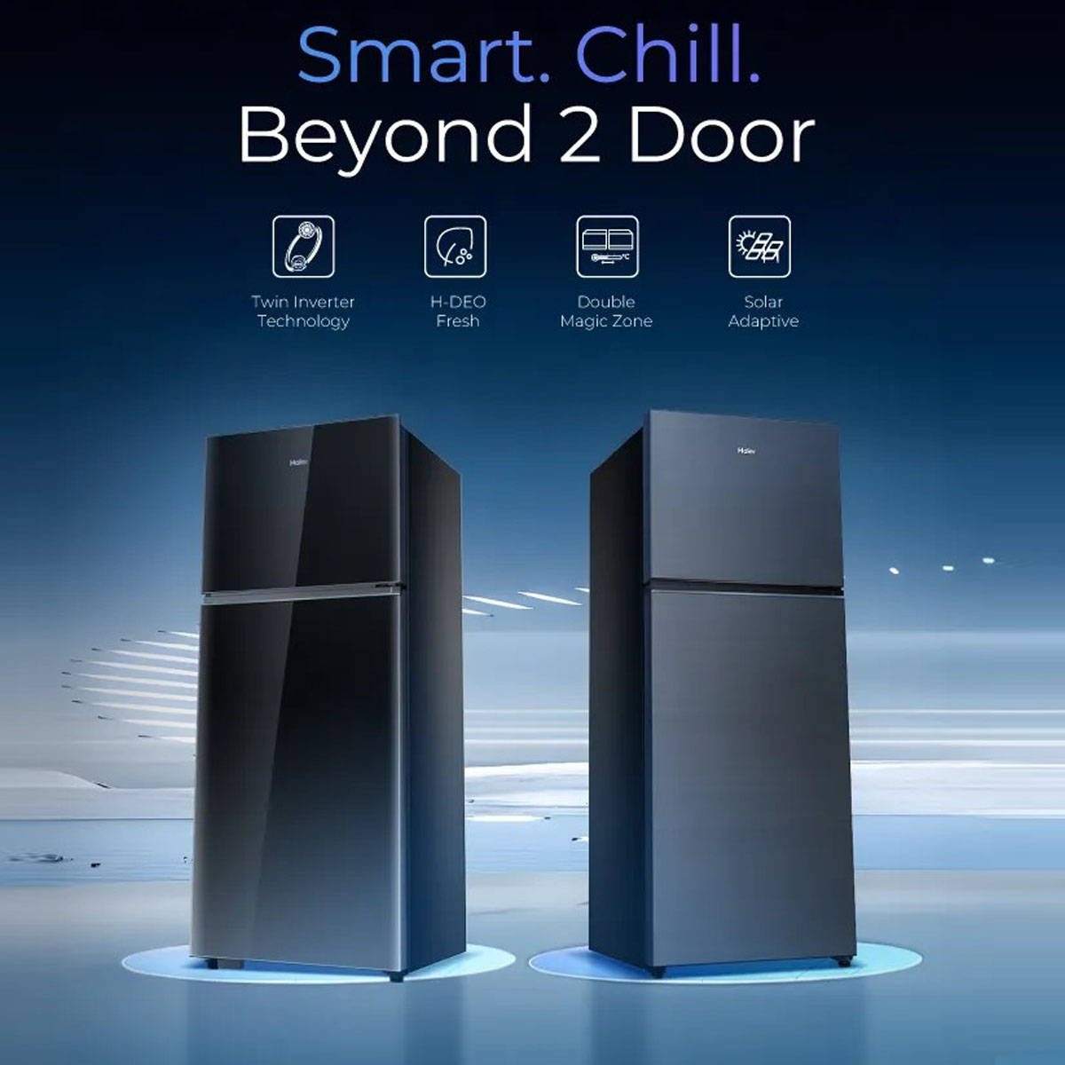 Haier 475 L, 2-star Top-Mounted Double-Door Frost-Free Refrigerator, Eco Mode, Double Magic Zone, Twin Inverter Technology, Black Glass, HRF-5252PGK-N Haier 475 L, 2-star Top-Mounted Double-Door Frost-Free Refrigerator, Eco Mode, Double Magic Zone, Twin Inverter Technology, Black Glass, HRF-5252PGK-N