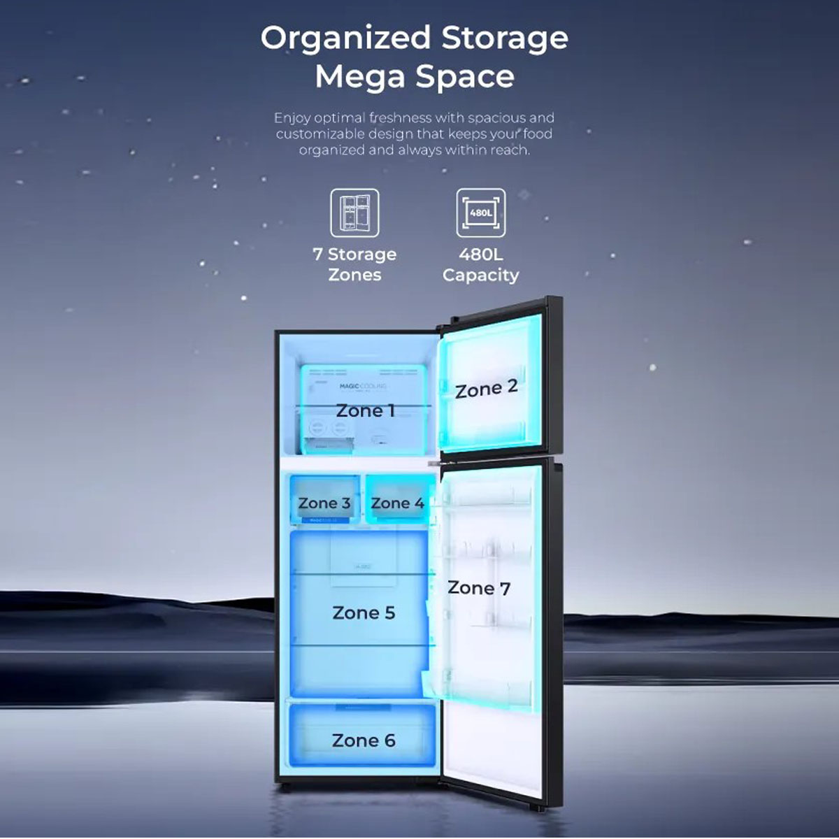 Haier 475 L, 2-star Top-Mounted Double-Door Frost-Free Refrigerator, Eco Mode, Double Magic Zone, Twin Inverter Technology, Black Glass, HRF-5252PGK-N Haier 475 L, 2-star Top-Mounted Double-Door Frost-Free Refrigerator, Eco Mode, Double Magic Zone, Twin Inverter Technology, Black Glass, HRF-5252PGK-N
