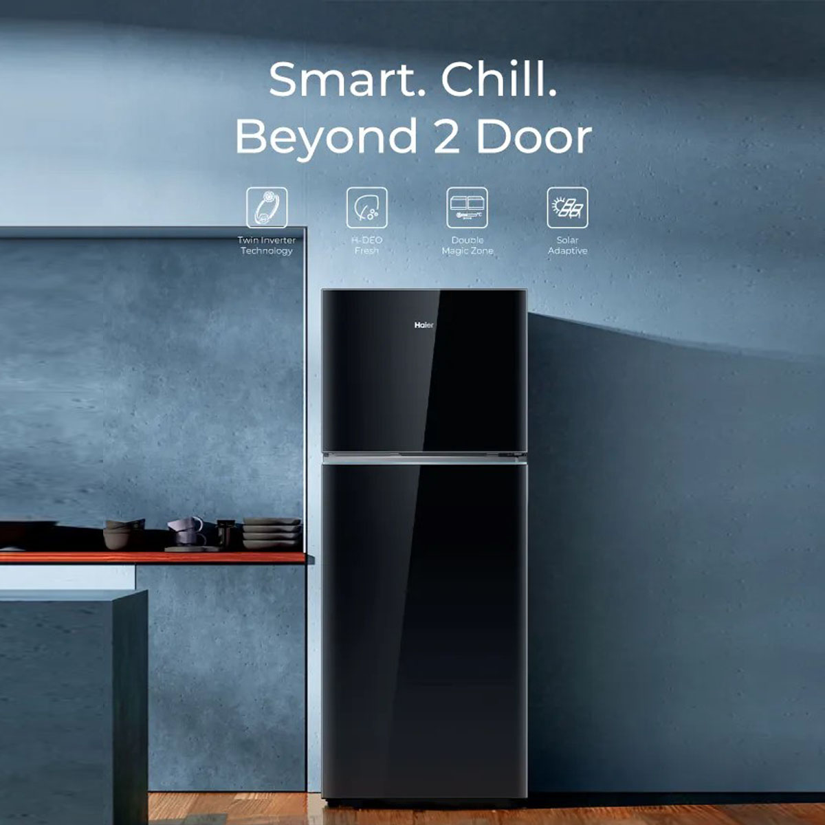 Haier 475 L, 2-star Top-Mounted Double-Door Frost-Free Refrigerator, Eco Mode, Double Magic Zone, Twin Inverter Technology, Black Glass, HRF-5252PGK-N Haier 475 L, 2-star Top-Mounted Double-Door Frost-Free Refrigerator, Eco Mode, Double Magic Zone, Twin Inverter Technology, Black Glass, HRF-5252PGK-N