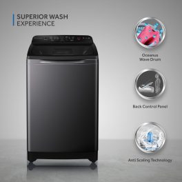Haier 9 Kg 5 star Fully Automatic Top Loading Washing Machine, Anti Scaling Technology, Oceanus Wave Drum & Toughened Glass, Dark Jade Silver, HWM90-678ES8