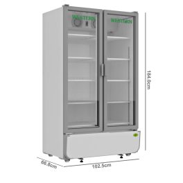Western 695 Liter Visi Cooler Glass Standard Double Door Commercial Refrigerator, Automatic Defrost System, White-Grey, SRC810-GL