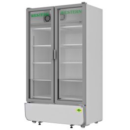 Western 695 Liter Visi Cooler Glass Standard Double Door Commercial Refrigerator, Automatic Defrost System, White-Grey, SRC810-GL