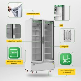 Western 908 Liter Visi Cooler Glass Standard Double Door Commercial Refrigerator, Automatic Defrost System, Air- Cooled, Low Power Consumption, Heavy-Duty Compressor, White-Grey, SRC1050-GL