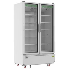 Western 908 Liter Visi Cooler Glass Standard Double Door Commercial Refrigerator, Automatic Defrost System, Air- Cooled, Low Power Consumption, Heavy-Duty Compressor, White-Grey, SRC1050-GL