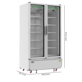 Western 908 Liter Visi Cooler Glass Standard Double Door Commercial Refrigerator, Automatic Defrost System, Air- Cooled, Low Power Consumption, Heavy-Duty Compressor, White-Grey, SRC1050-GL
